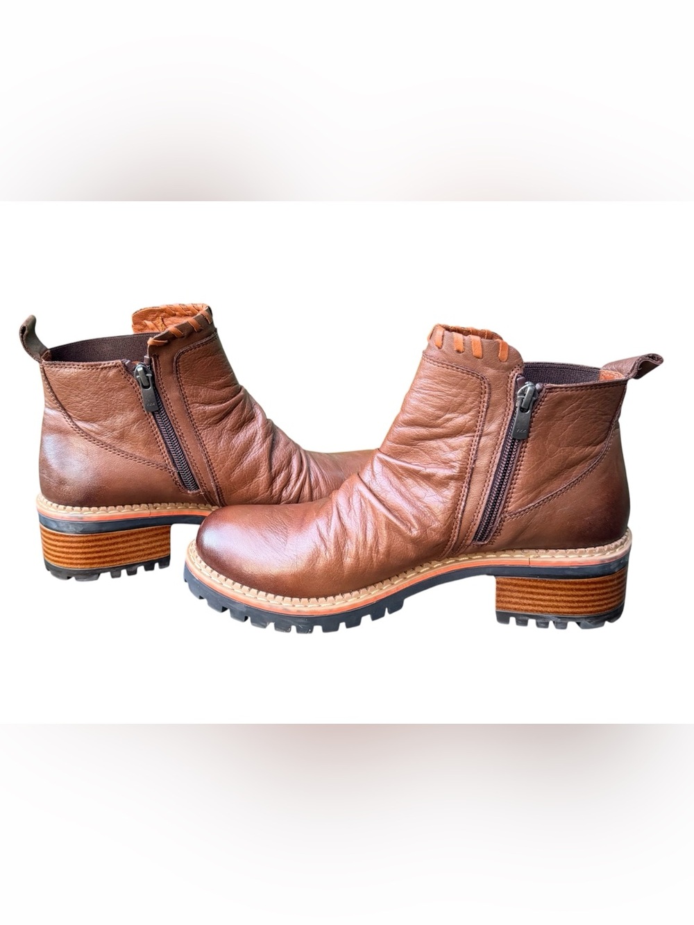 Biza Watson Leather Ankle Boots Lug Sole Comfort Booties Brown New Size 40